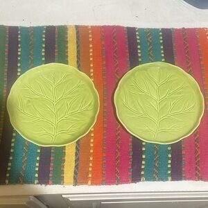 Vintage Otagiri Japan hand painted Vibrant Green Leaf/cabbage Plates